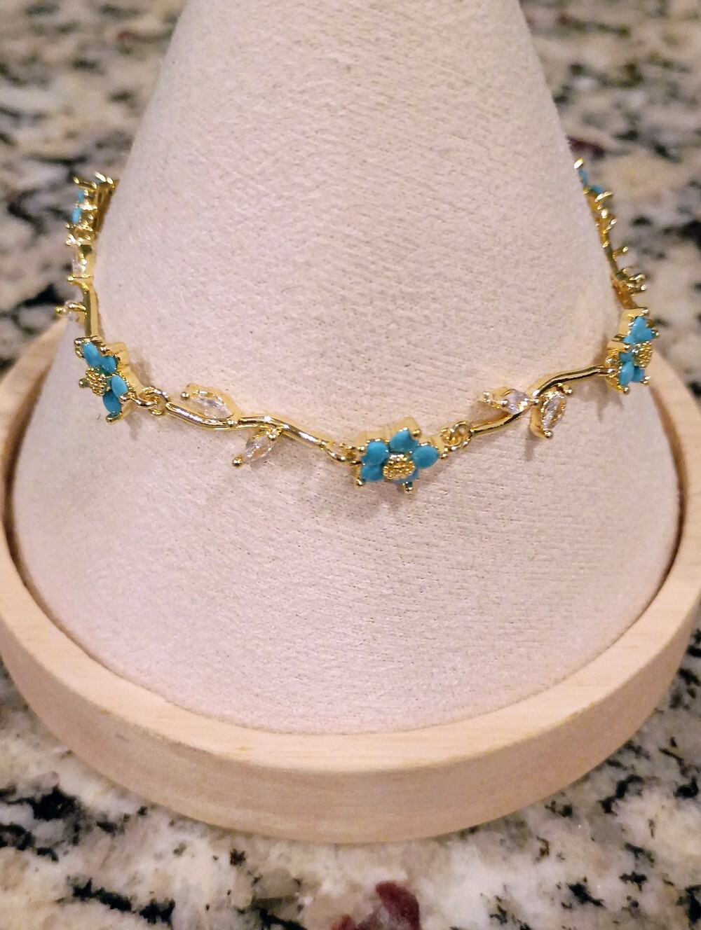 New Gold Plated Turquoise Flower Bracelet - Women Jewelry